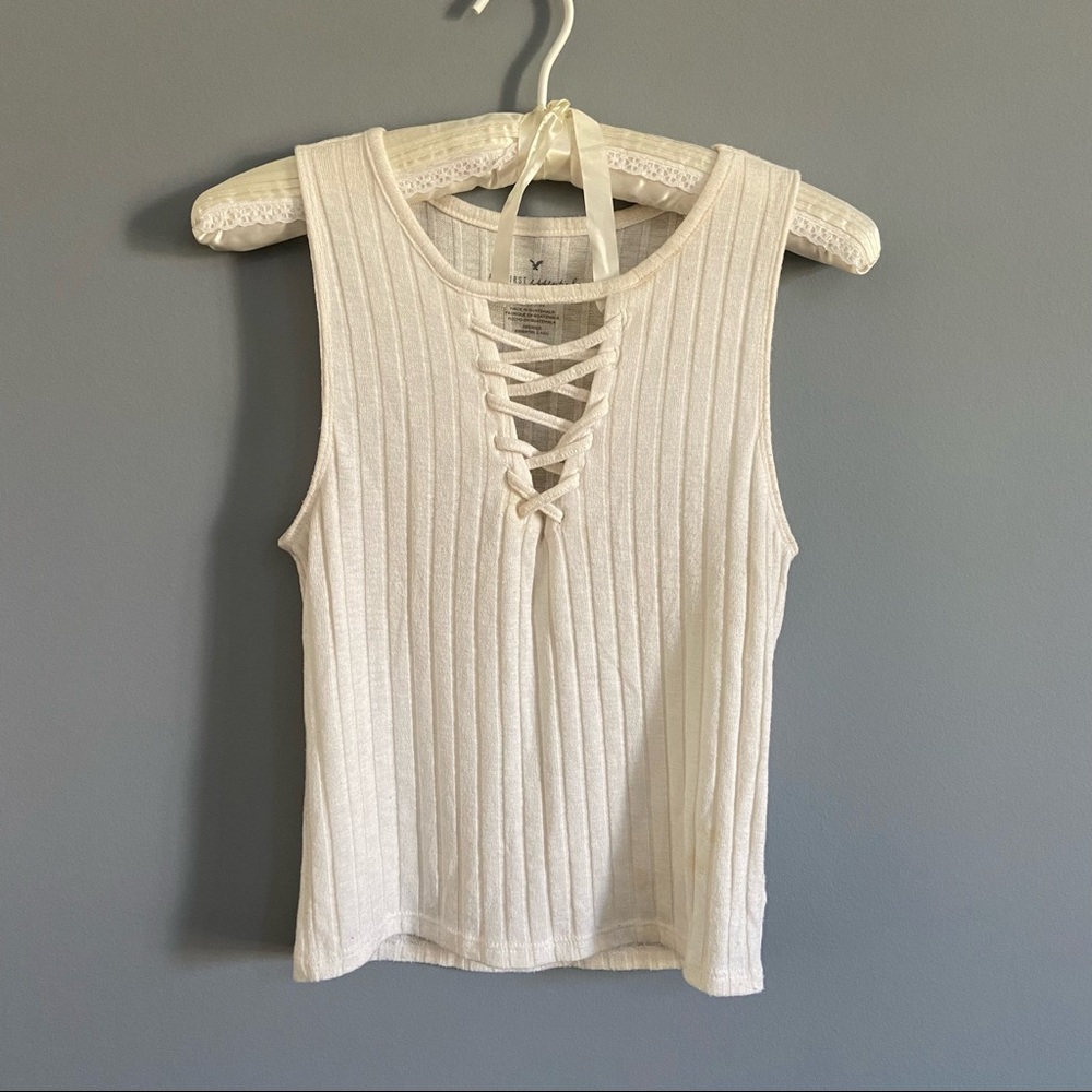 American Eagle Outfitters Off White Lace Up Tank Top